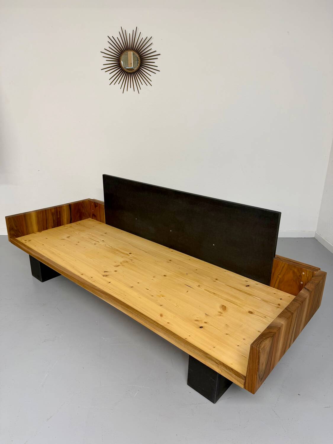 Vintage 3-seater sofa, green, solid wood, 70s/80s design