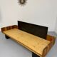 Vintage 3-seater sofa, green, solid wood, 70s/80s design
