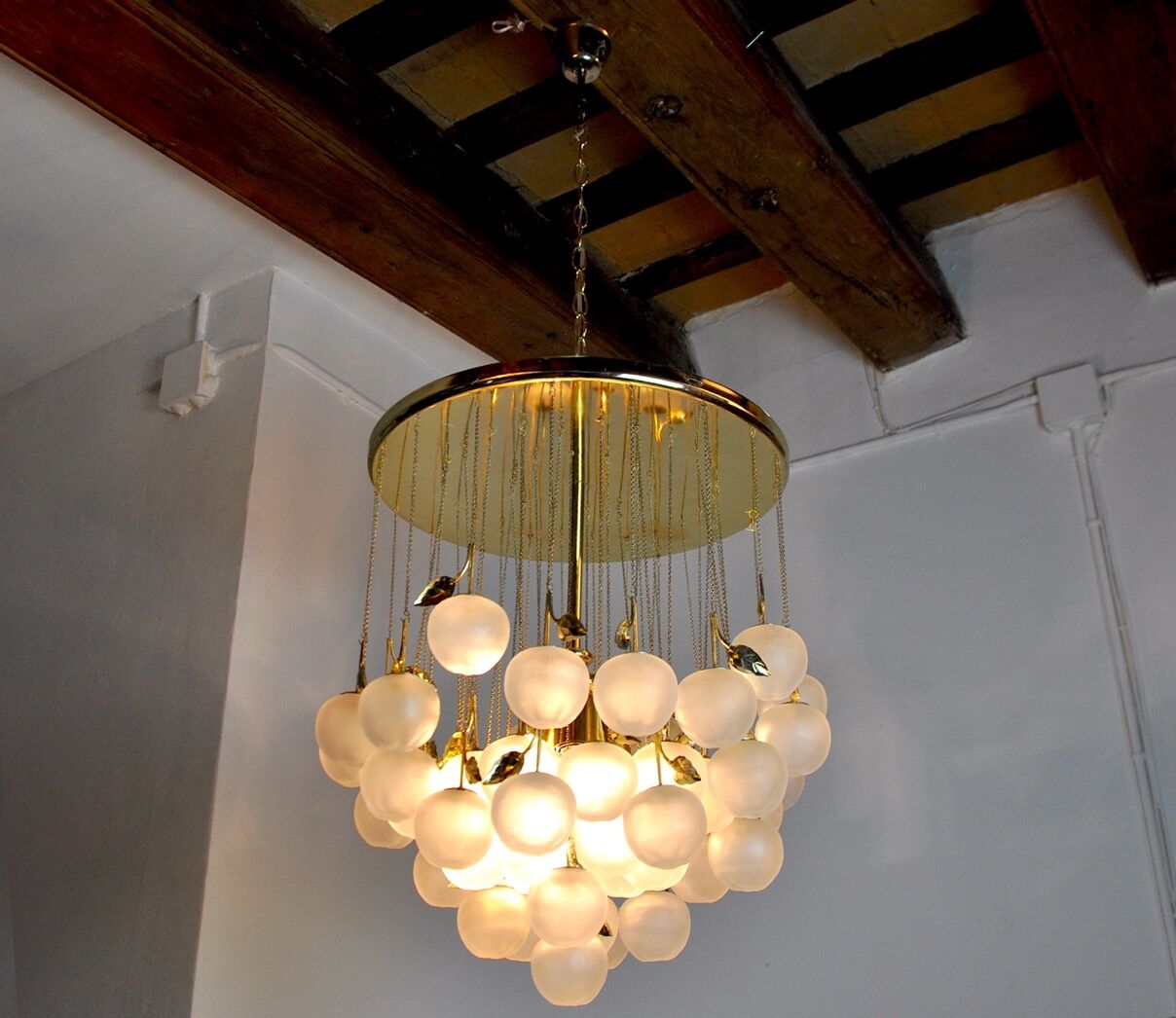 Chandelier waterfall Murano Mazzega, murano crystals " pommes ", Italy, 1970