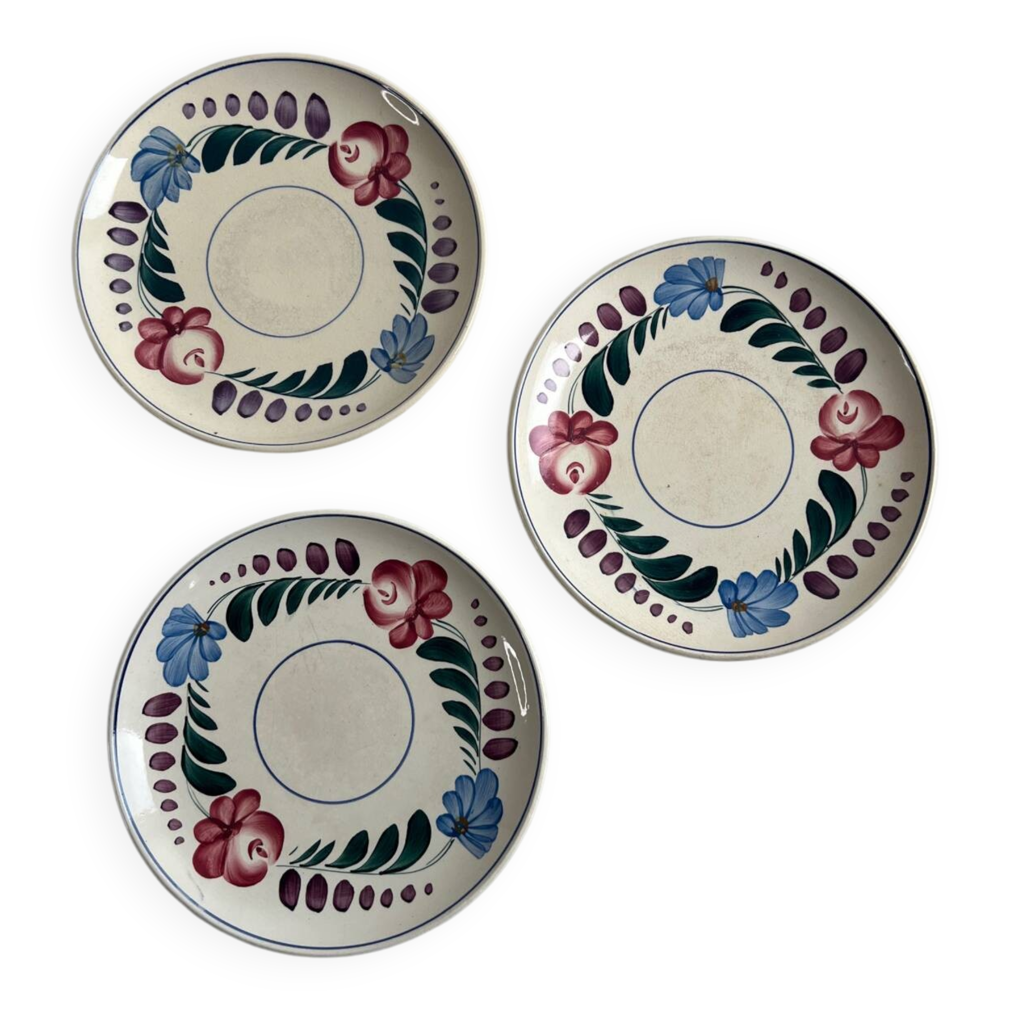 3 small hand-painted dessert plates from Sarreguemines