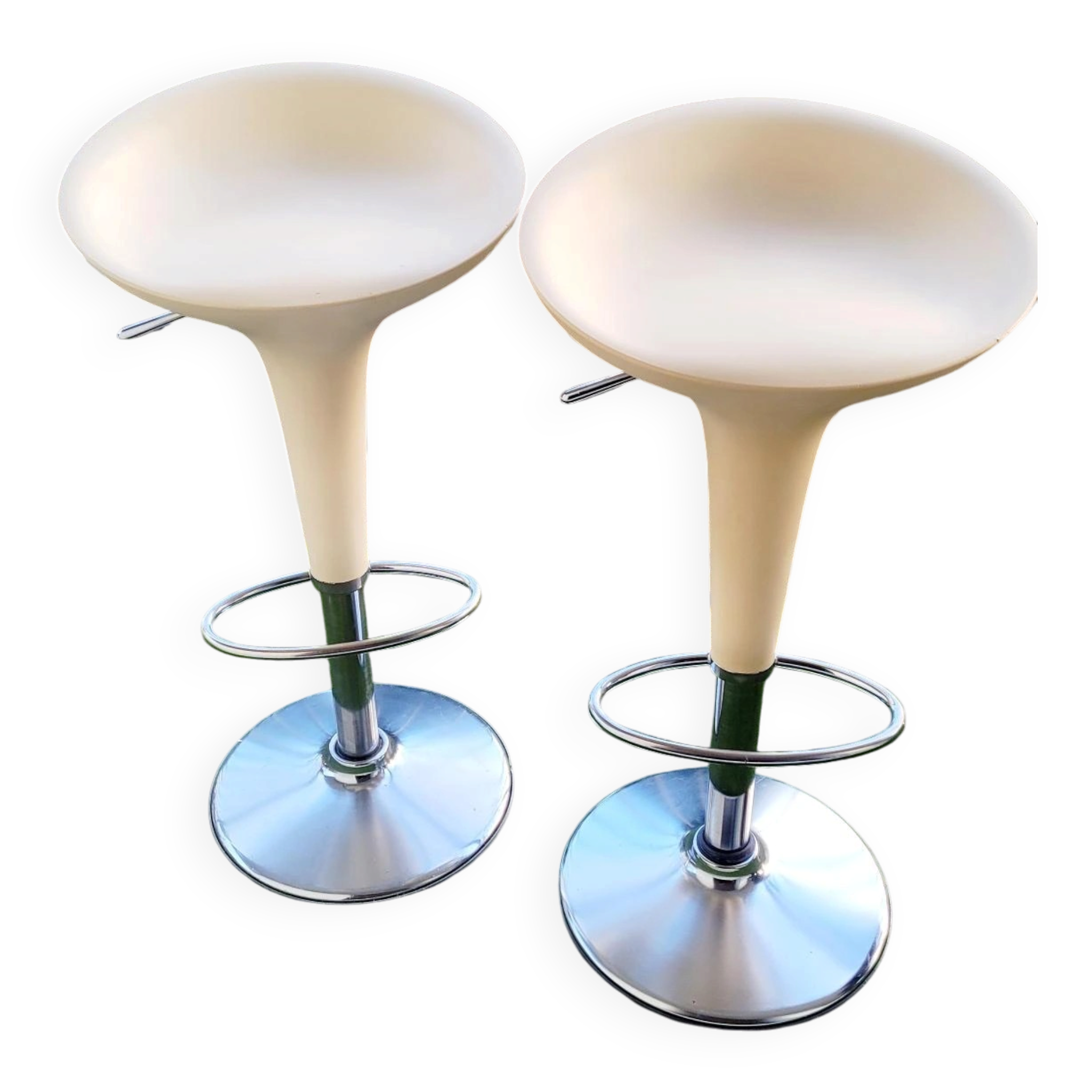 Two bombo stools by magis designed by stefano giovannoni.