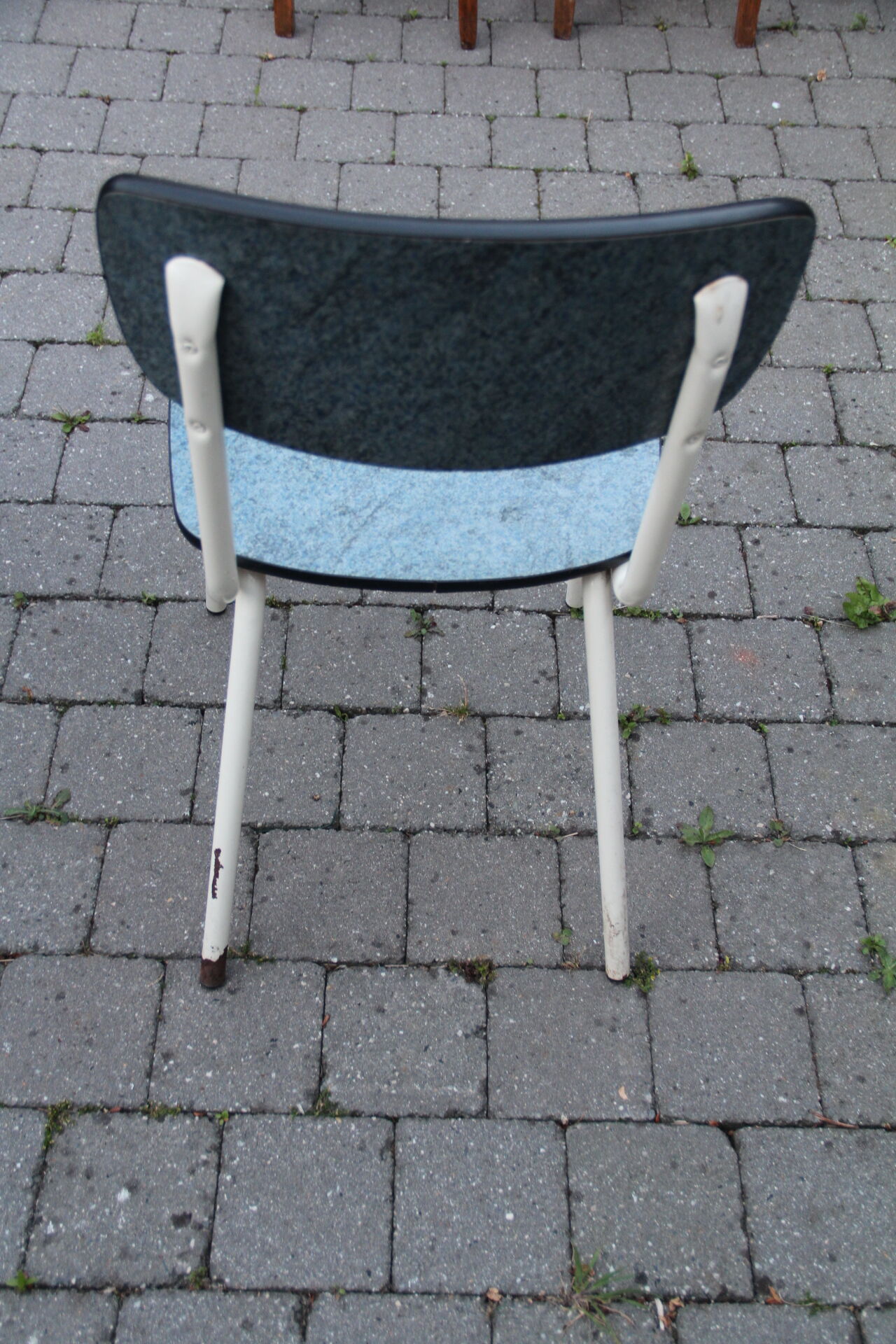 2 blue Formica cjaises, circa 1950