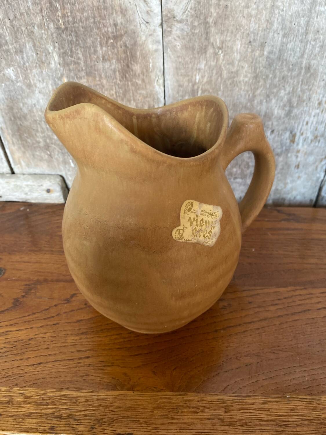 Antique pitcher old beige stoneware made in france vintage