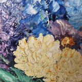 Oil on panel painting - still life flowers lilacs dahlias signed d alrer