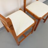 Pair of vintage chairs in pine and white terry fabric from the 70s
