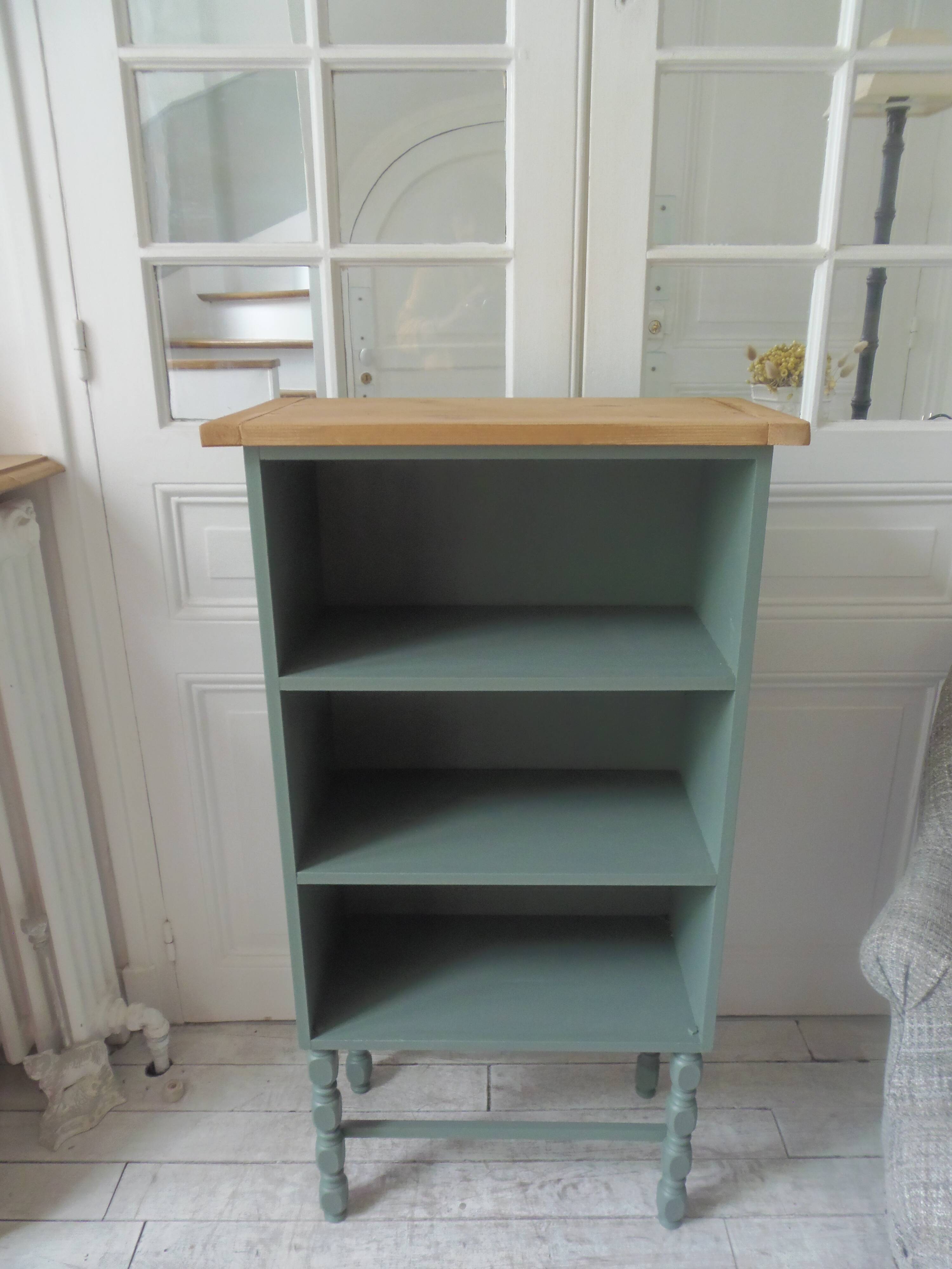 Small vintage bookcase enhanced in smoky green