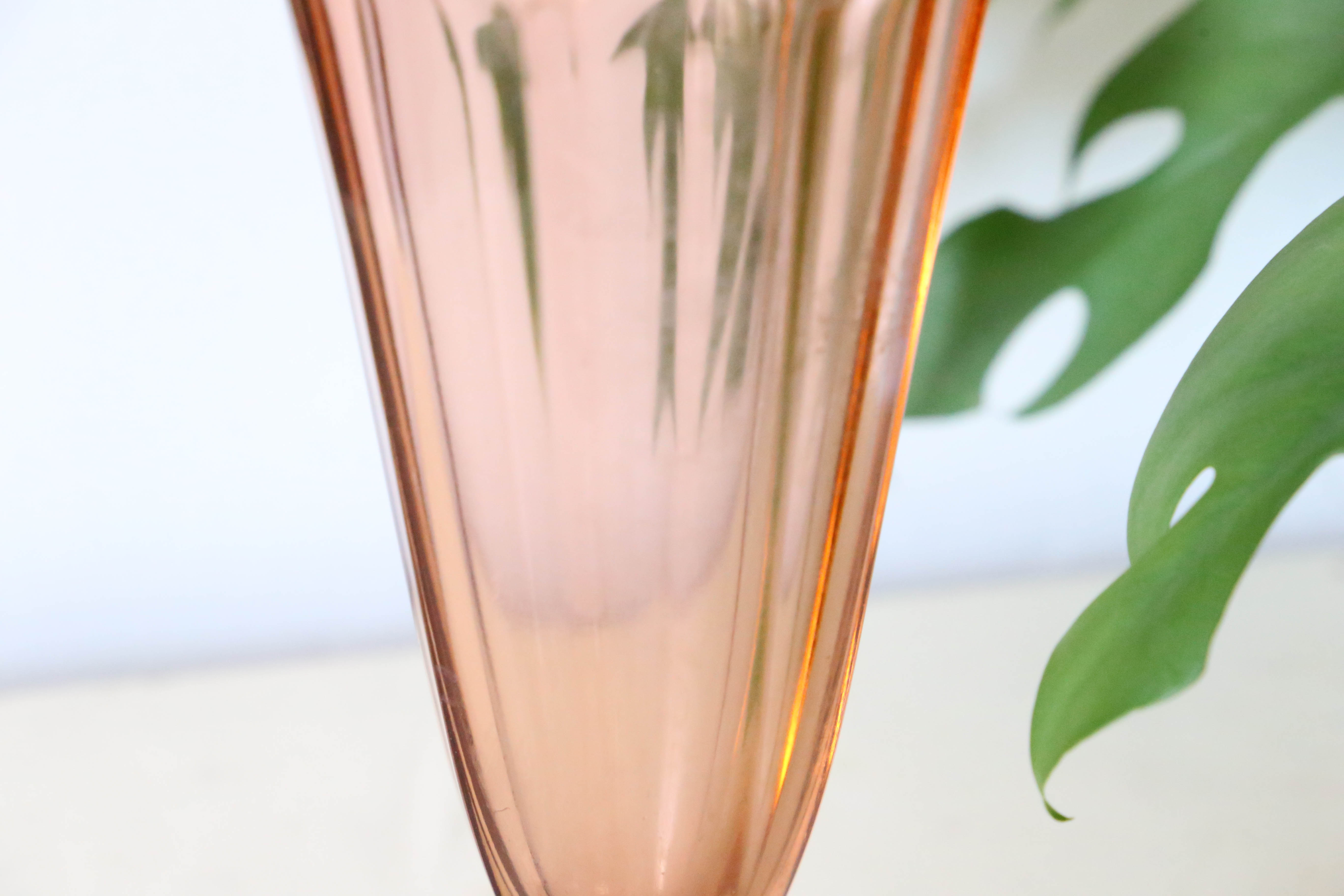 Large antique pink glass vase, molded glass, vintage French, authentic