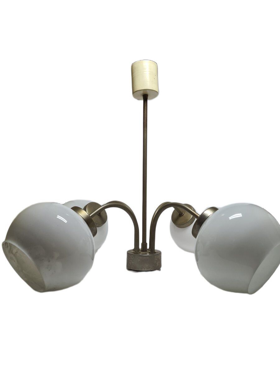 Postmodern brass and glass chandelier, Poland, 1970s
