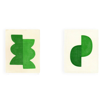 Duo de peintures -  twin et Wax - vert émeraide - signées Eawy