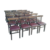 Lot de 19 chaises bistrot en bois et skaï rouge vintage.