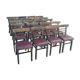 Set of 19 vintage wooden bistro chairs with red faux leather.