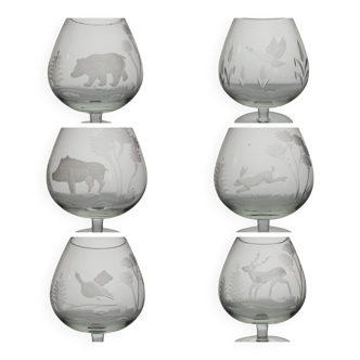6 crystal cognac glasses