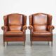 Set of 2 English style sheepskin leather wingback armchairs