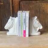 Vintage Horse Head White Ceramic Bookends