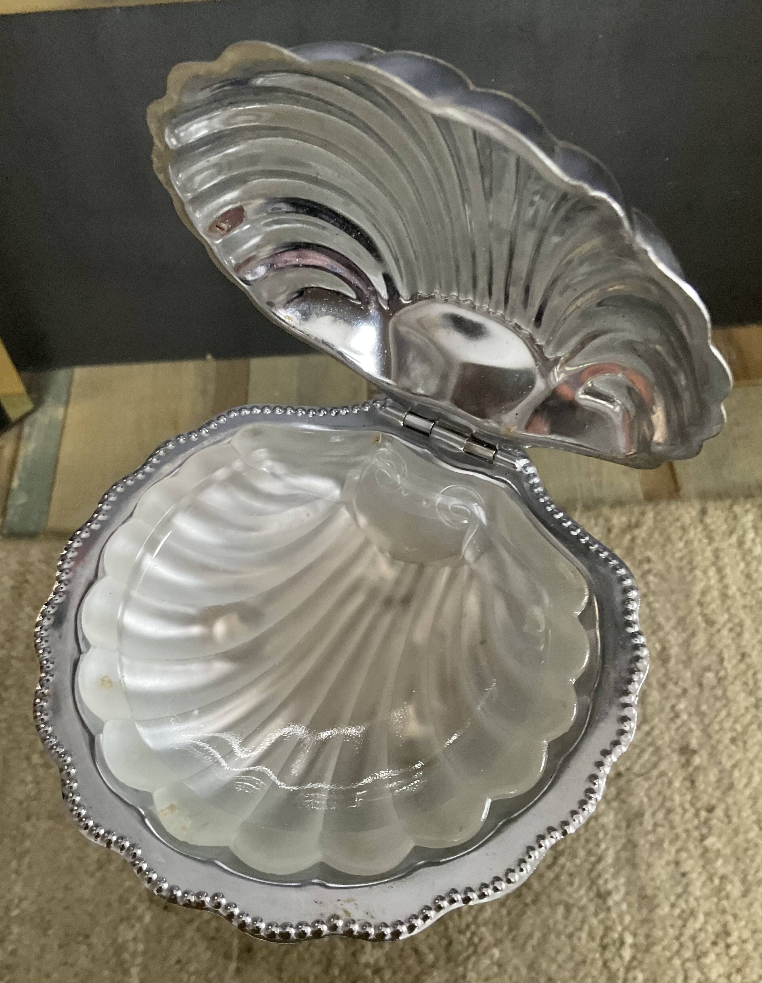 Vintage shell butter dish in glass and stainless steel