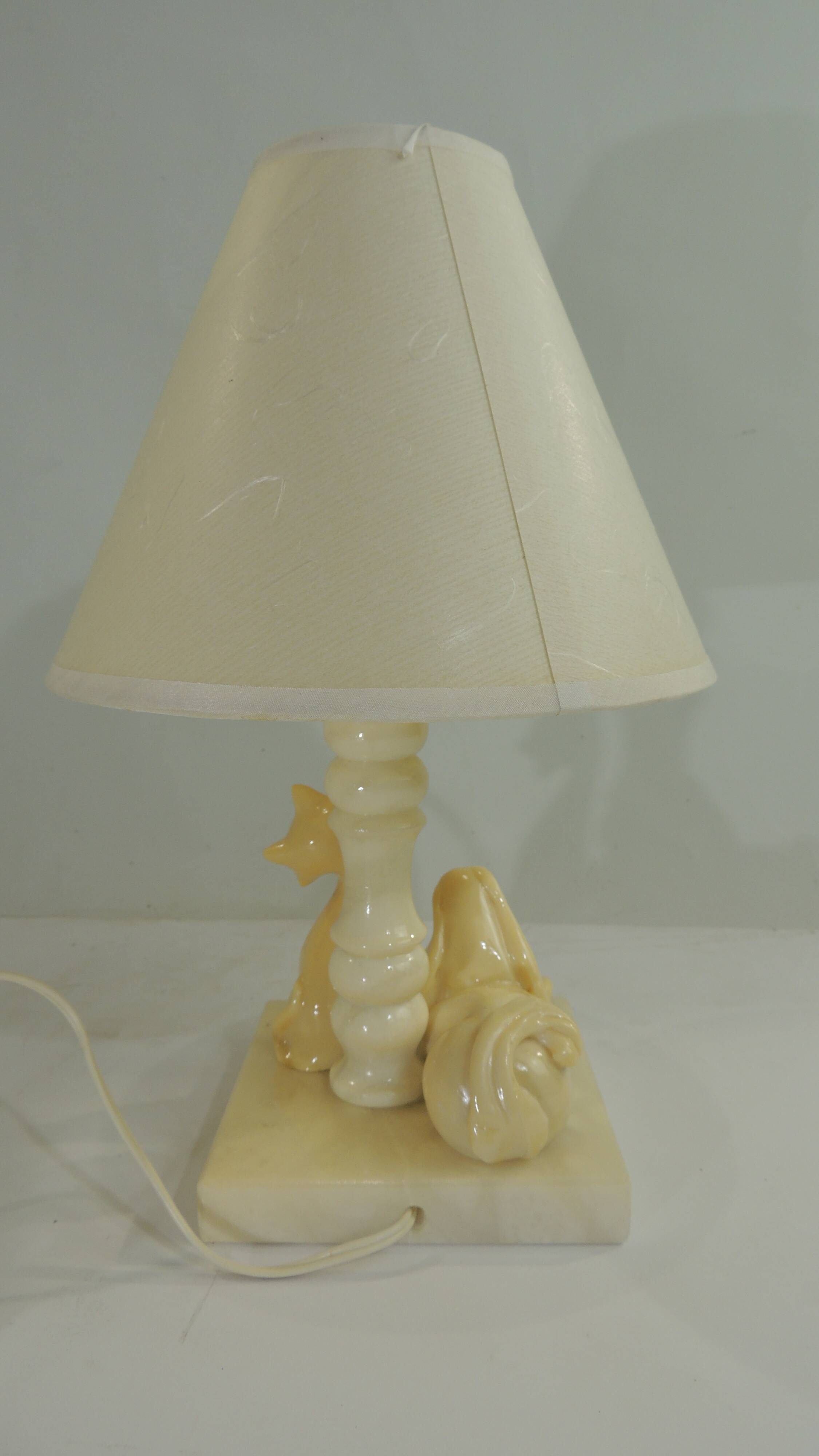Marble table lamp/animal decor/dog and cat/vintage