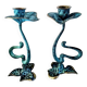 Pair of patinated greenish-blue bronze candlesticks Art Nouveau style