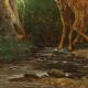 Old painting "Deer in the Woods" oil on canvas France 19th century