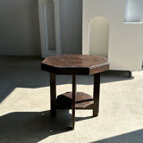 Pedestal table or small octagonal side table quadripod base with modernist spacer