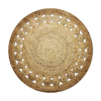 Round jute rug 120 cm openwork pattern