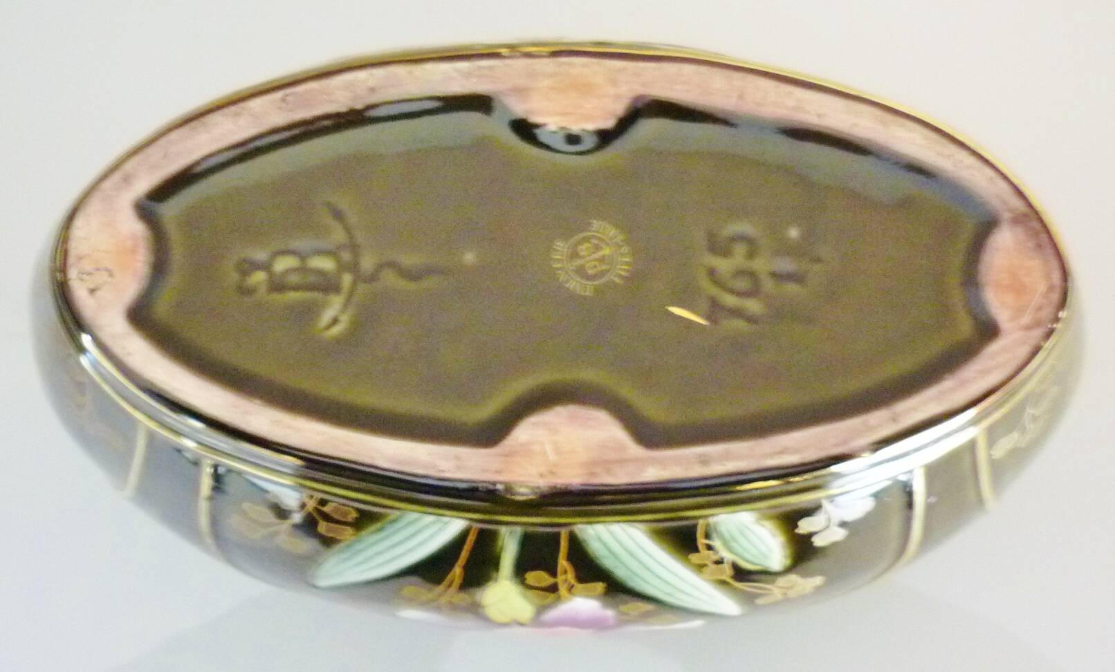 Planter, art nouveau, iris, enameled ceramic, signed Gustave De Bruyn, Fives-Lille