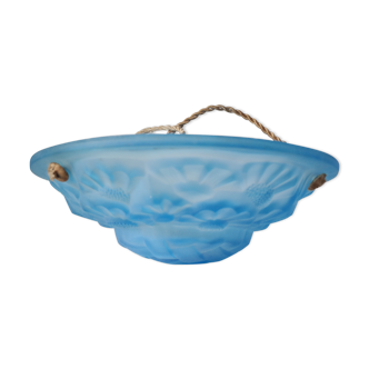 Suspension basin art deco in blue glass