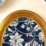 Oval frame in gilded wood with domino paper Antoinette Poisson 30C "Indienne"