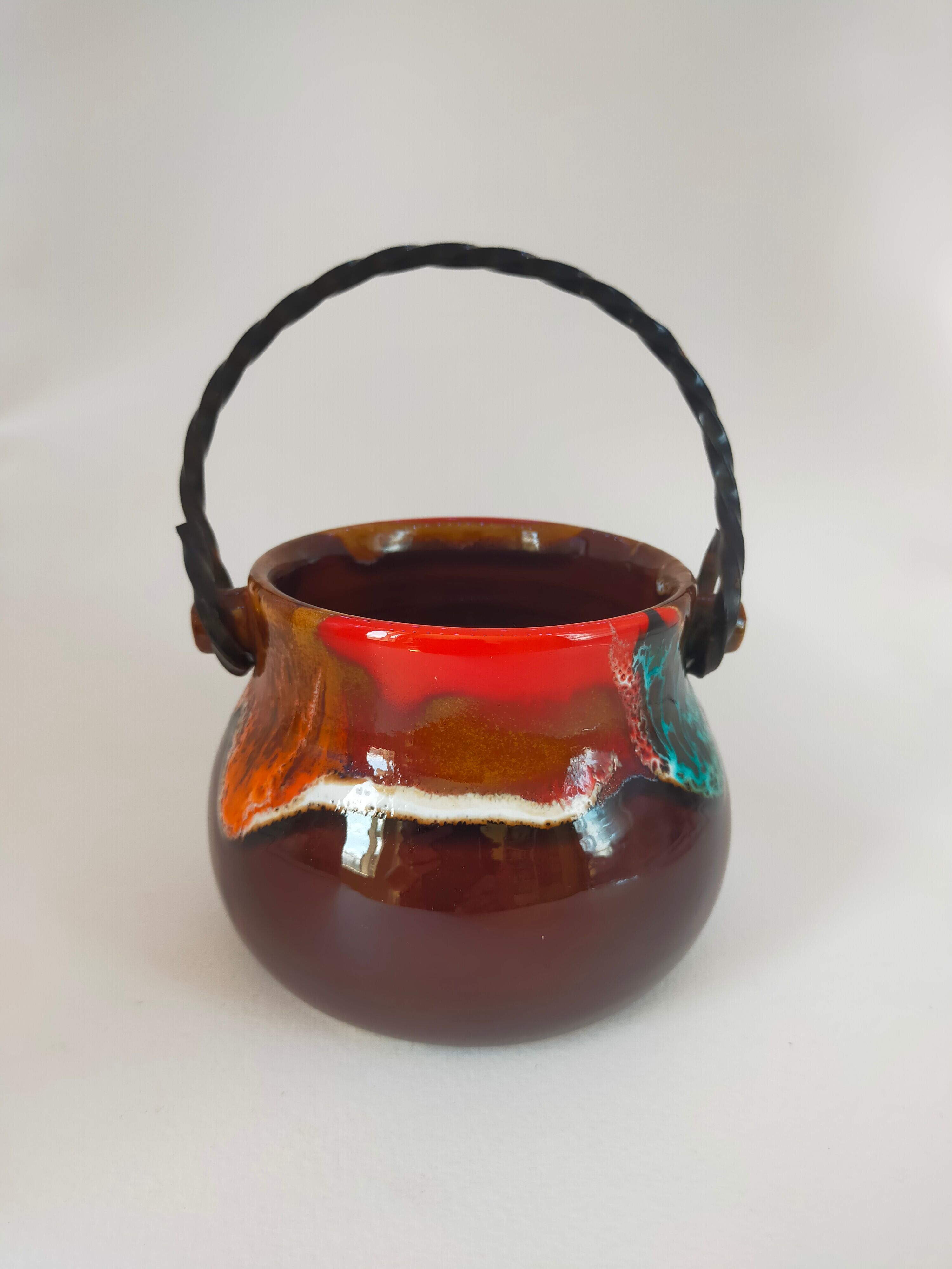 Valauris ceramic cauldron signed