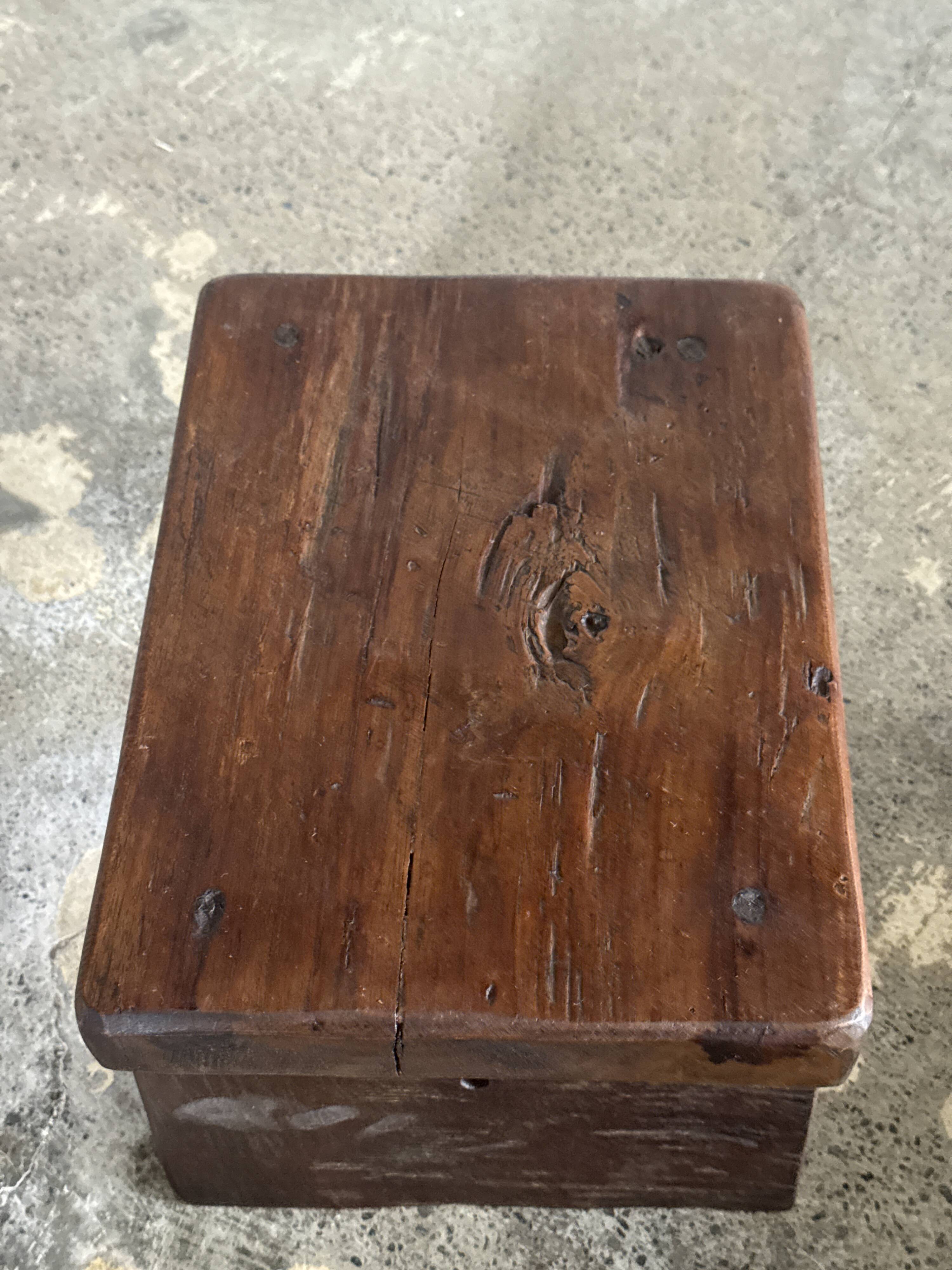 Small auxiliary stool in organic chocolate brown upcycled teak (3277)