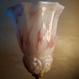 Brass and bronze foot lamp 1920 and pink and white opaline 37x14