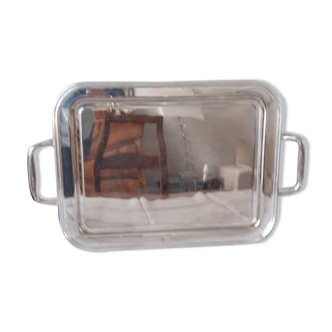 Plateau rectangulaire en metal argente