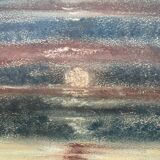 Signed pastel landscape painting "sunset" Normandy