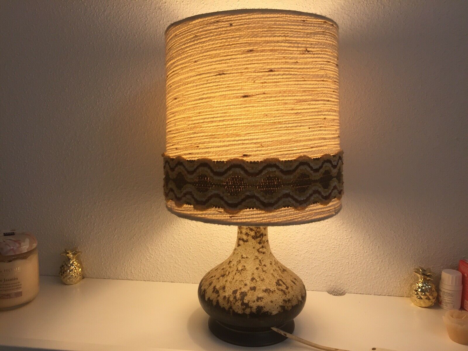 Vintage ceramic lamp blazed and lampshades in cira wool 1970s