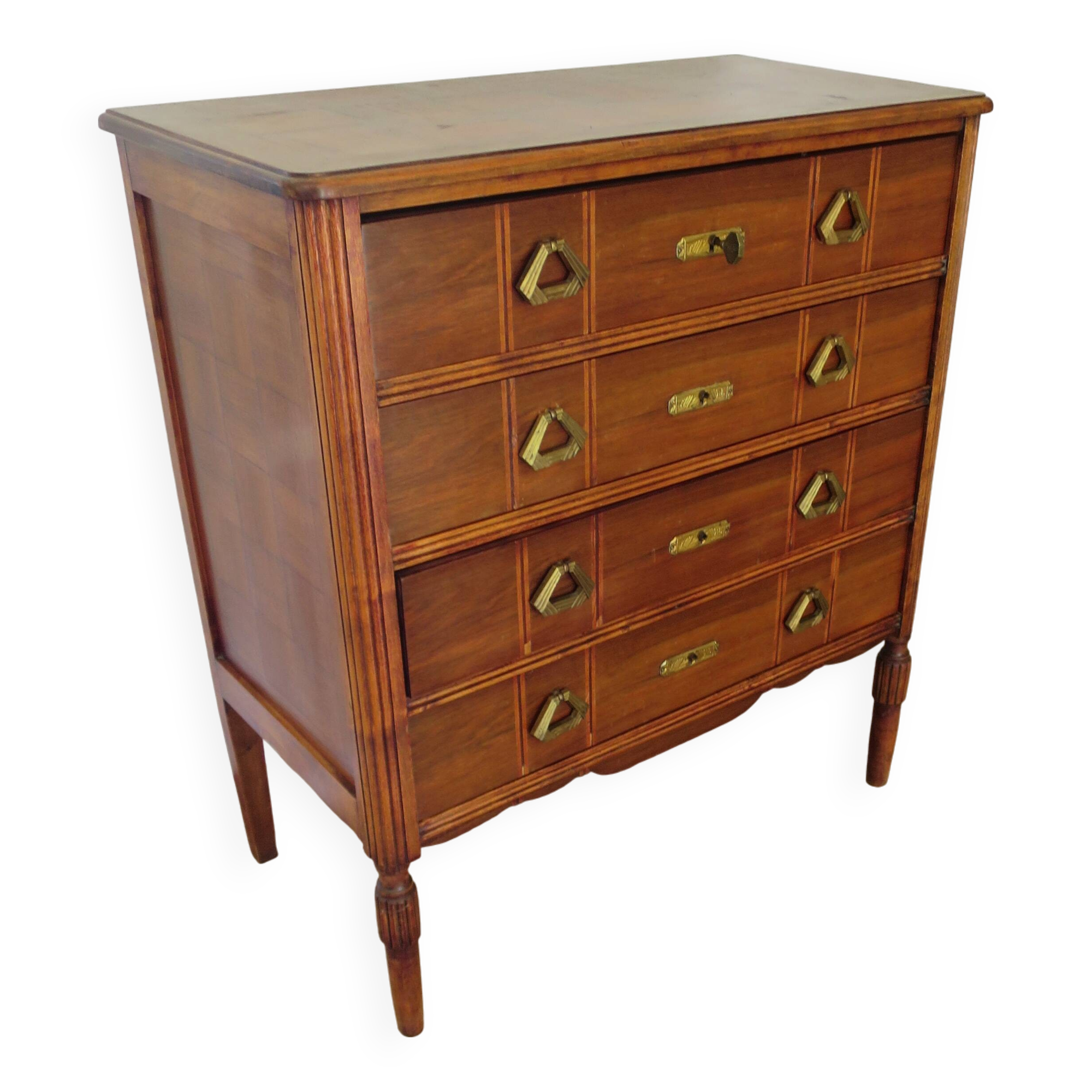 Art Deco chest of drawers - 4 drawers - locks - checkered wood veneer top - 50s