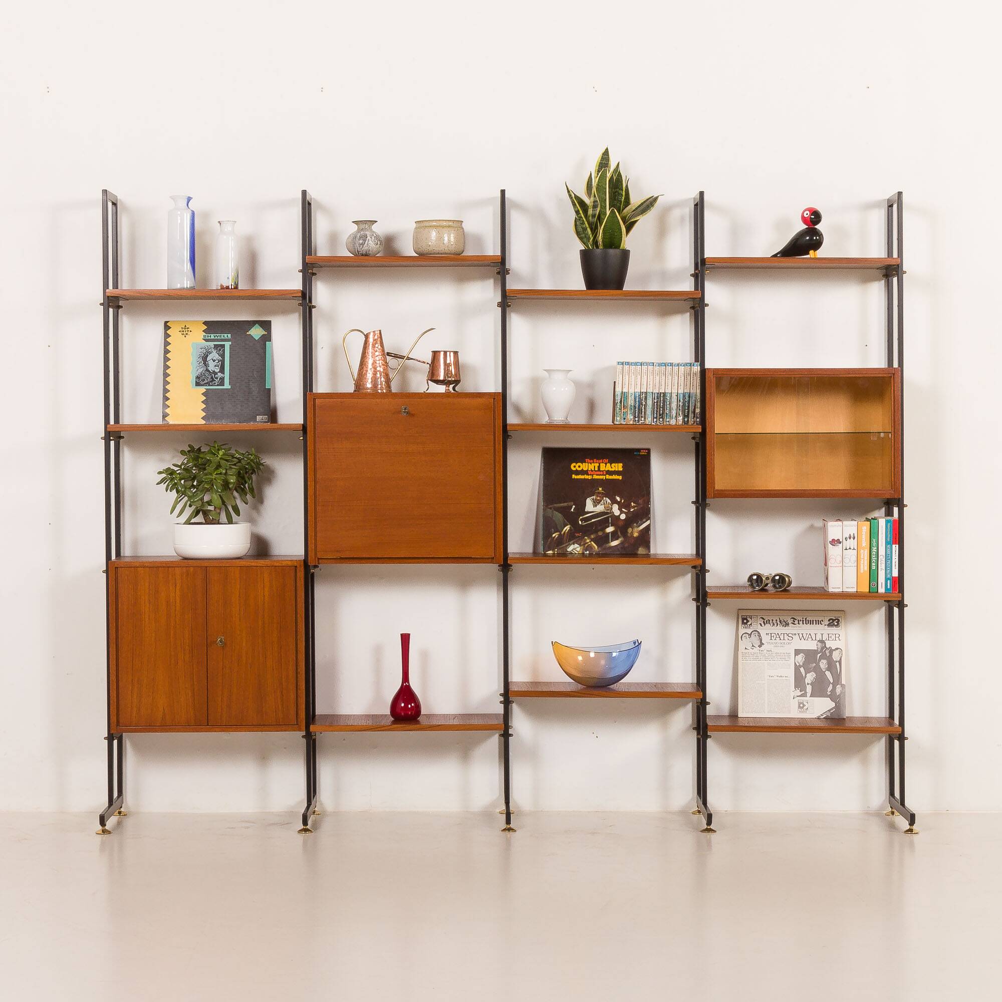 Italian free standing wall unit in teak, 1960s