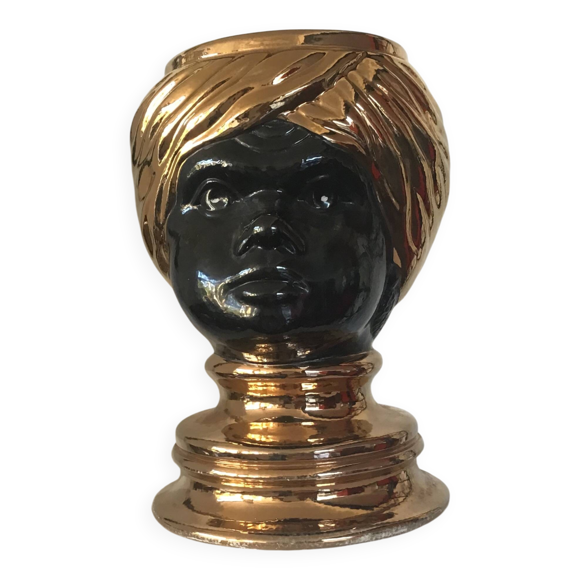 Nubian head vase or pot in black ceramic dlg by Piero Fornasetti