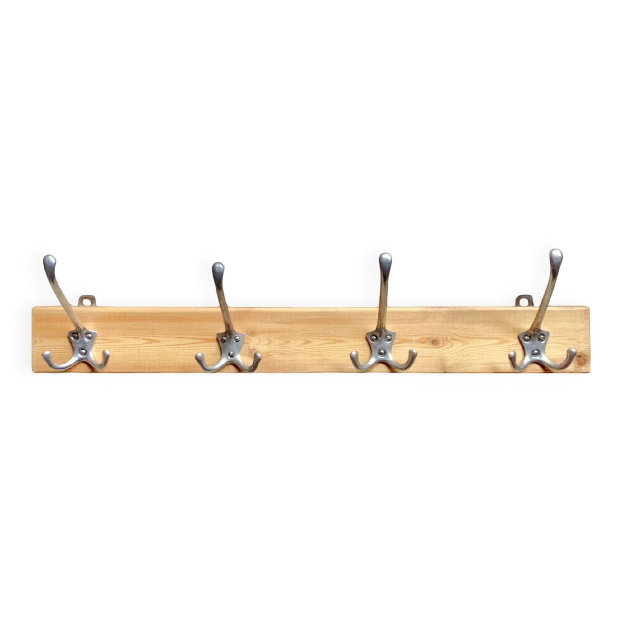 Vintage wooden coat rack - 4 cast aluminum hooks