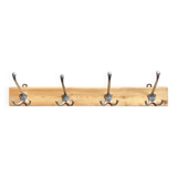 Vintage wooden coat rack - 4 cast aluminum hooks