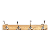 Vintage wooden coat rack - 4 cast aluminum hooks