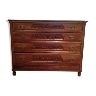 1900 cherry chest of drawers with red marble