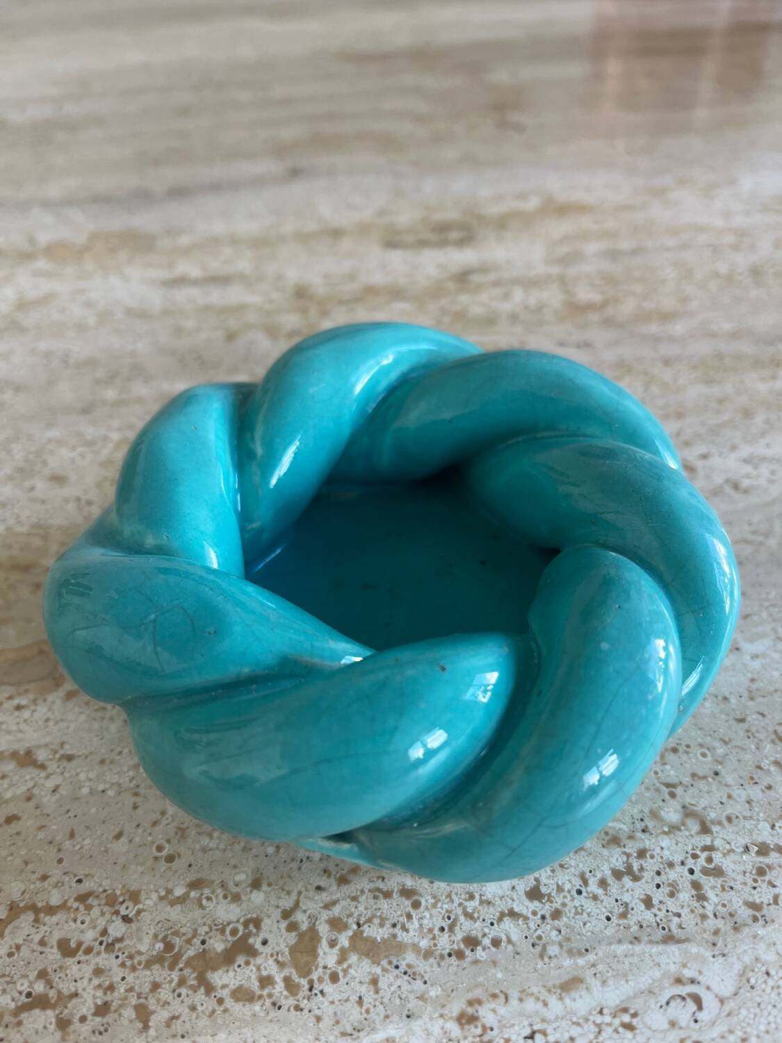 Turquoise blue twisted ceramic candle holder