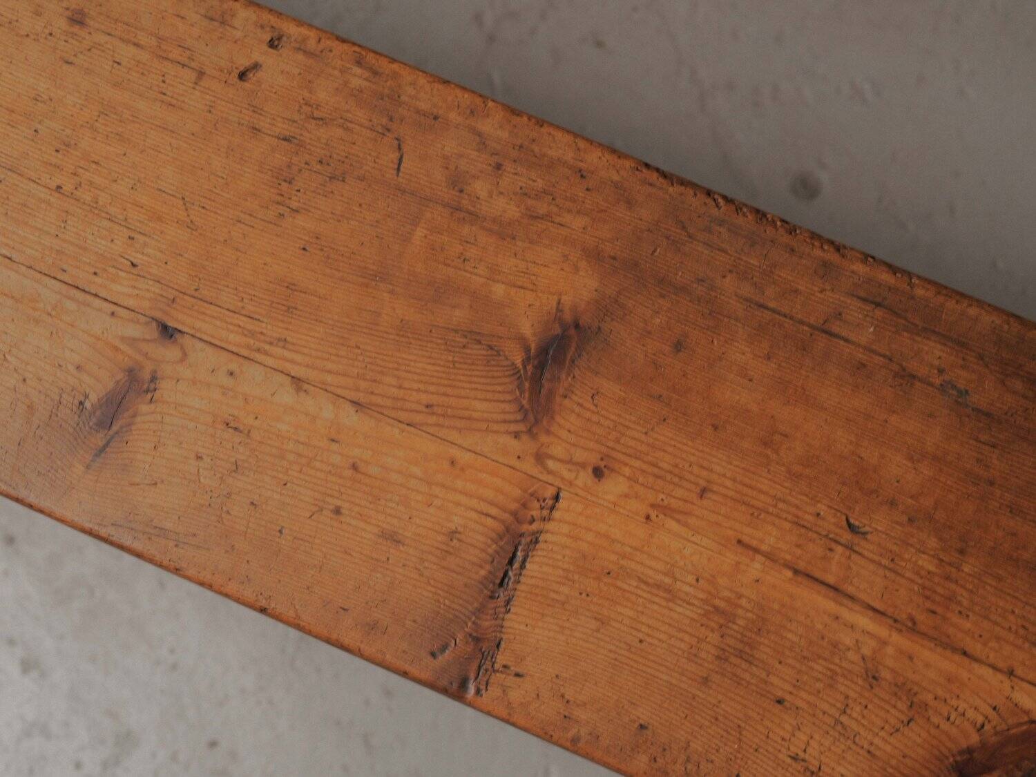 Table and pair of benches in solid pine – France, circa 1970