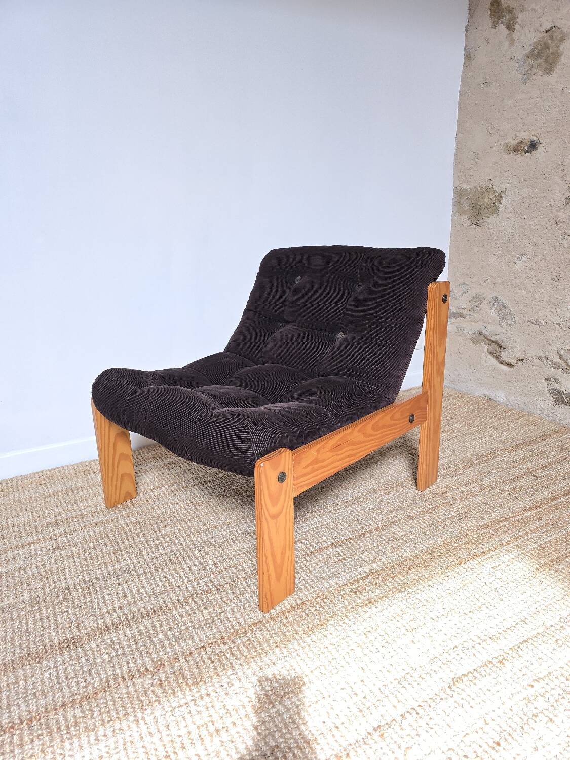 Pine/corduroy armchair
