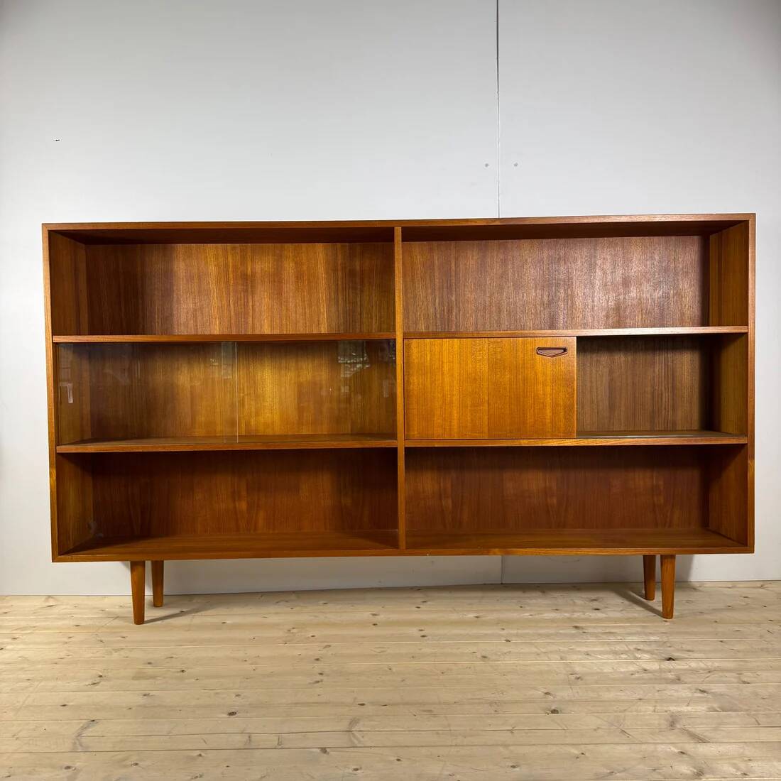 Vintage Clausen & Son teak bookcase with glass doors, Denmark 1960