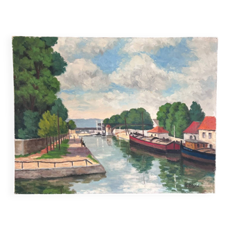 Tableau péniche sur la canal