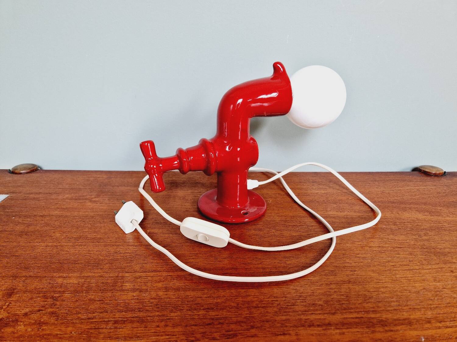 Red ceramic faucet wall light, 70s