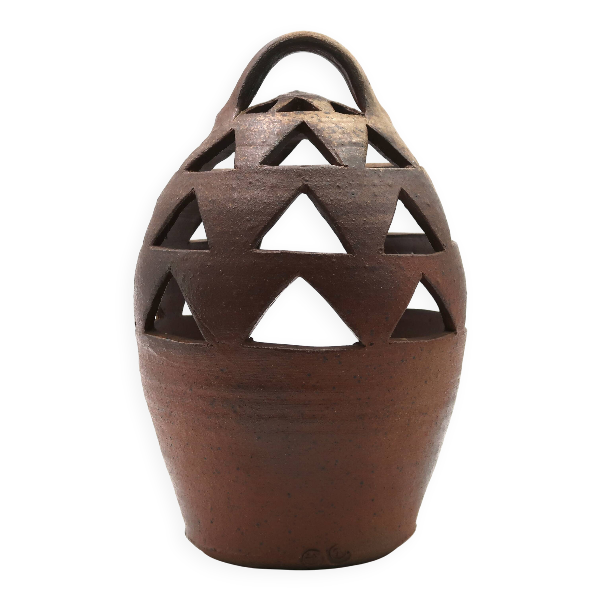 Impressive ceramic candlestick lantern, 1970s stoneware.