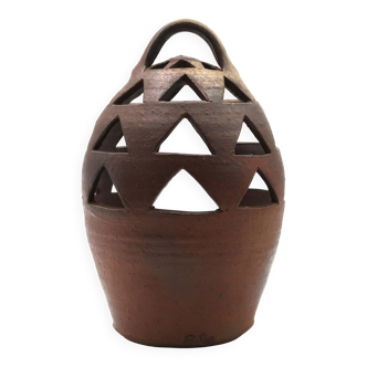 Impressive ceramic candlestick lantern, 1970s stoneware.