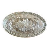 Beurrier vintage en verre à décor de vache