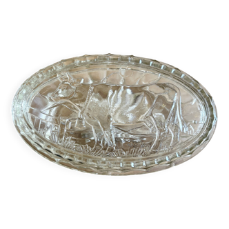 Vintage glass butter dish with cow decorations